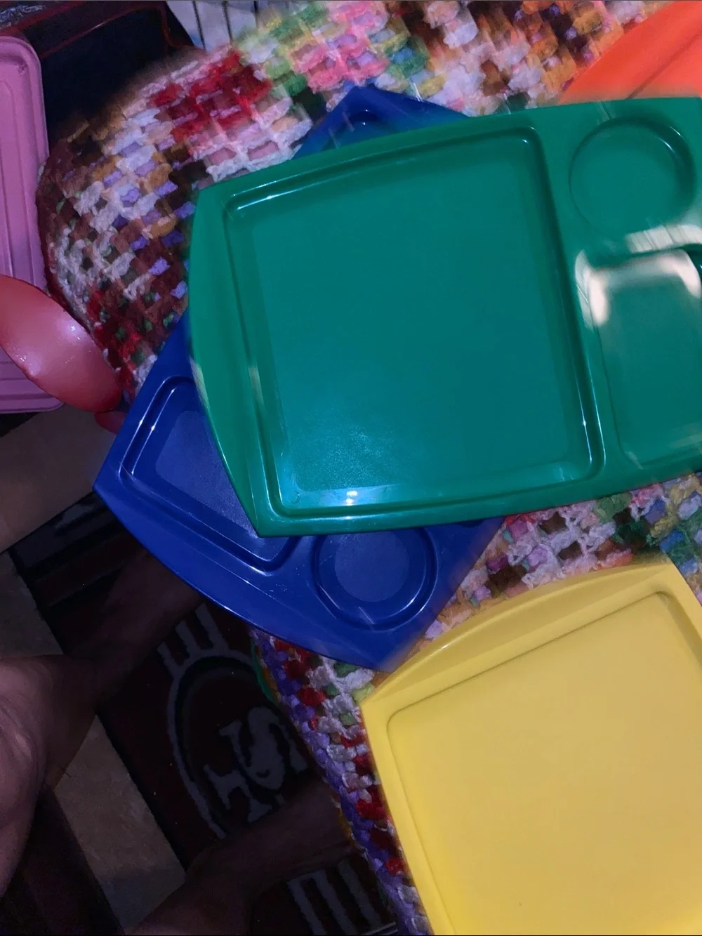 Vintage Plastic Snack/Picknick and Activity Tray - Multi-Color Set of 5